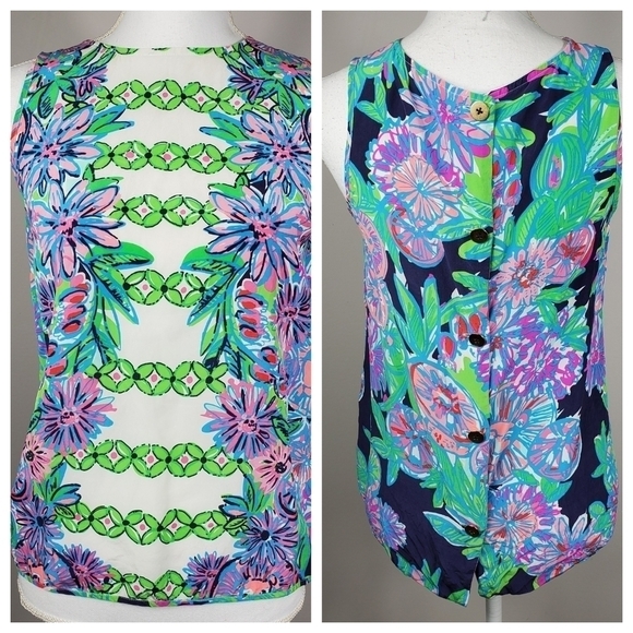 Lilly Pulitzer Silk Iona Sleeveless Blouse Buttons - Picture 1 of 12